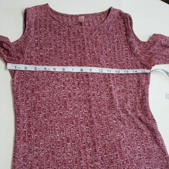 PIPHAY Chelsea Red Heathered Ribbed Knit Cold Shoulder Long Sleeve Dress XSMALL - Picture 9 of 14